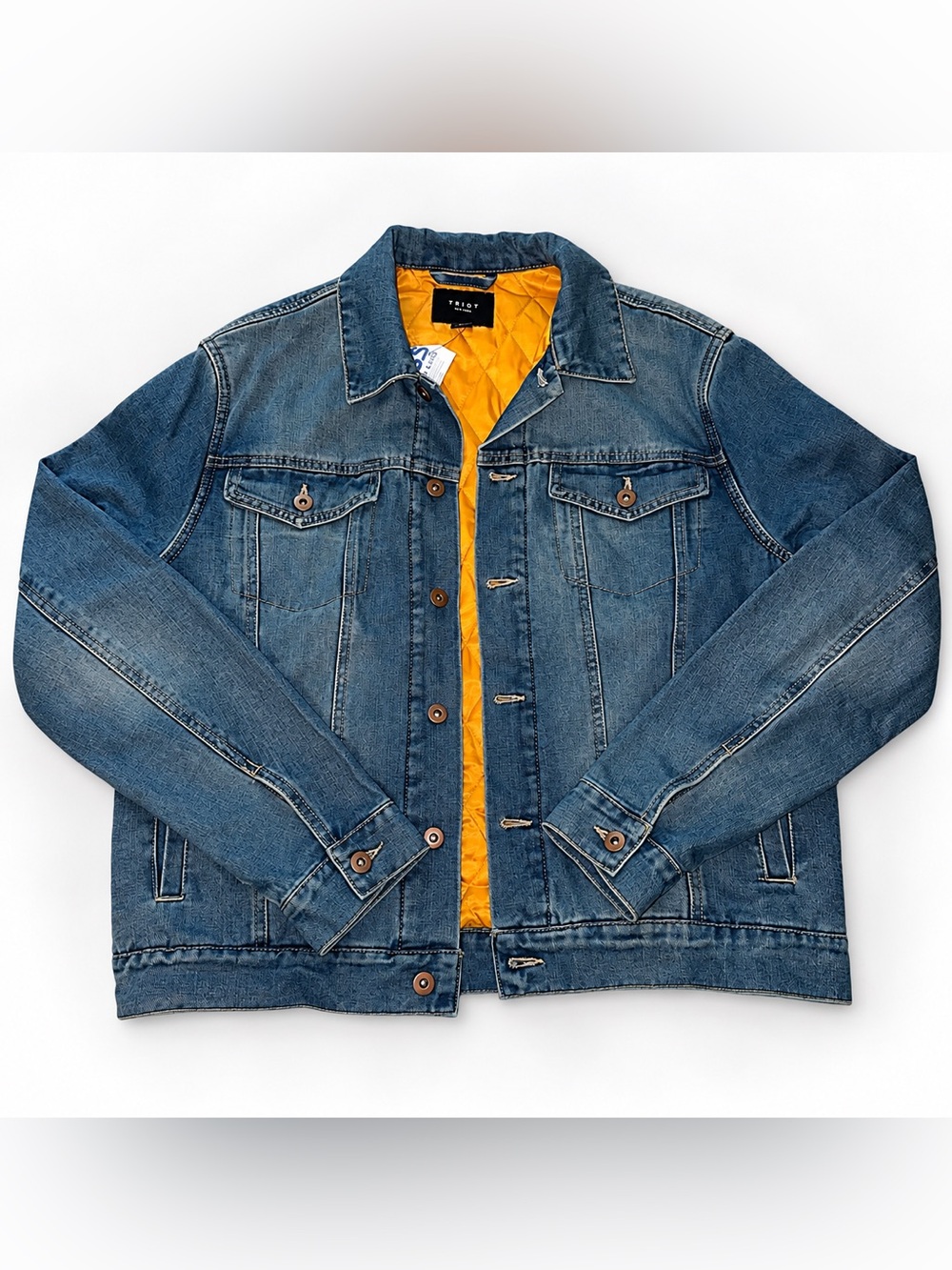 NWT Triot Los Angeles Mens L Denim Trucker Jacket Blue Quilted Lined Jean Coat